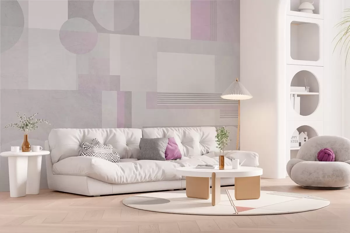 Fototapetai abstrakčioji geometrija pilkos ir levandų atspalviais w04635v1
