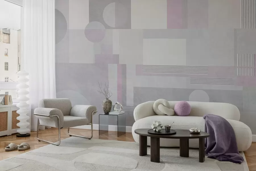 Fototapetai abstrakčioji geometrija pilkos ir levandų atspalviais w04635v1