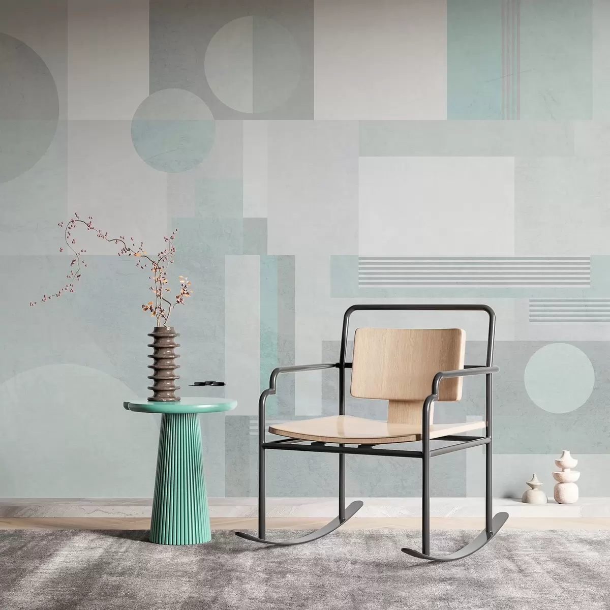 Fototapetai abstrakčioji geometrija pilkai žalios spalvos tonais w04635v3