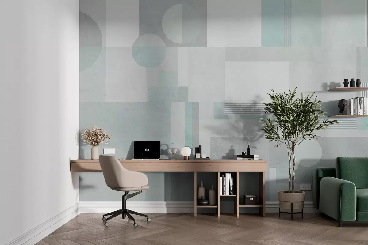 Fototapetai abstrakčioji geometrija pilkai žalios spalvos tonais w04635v3