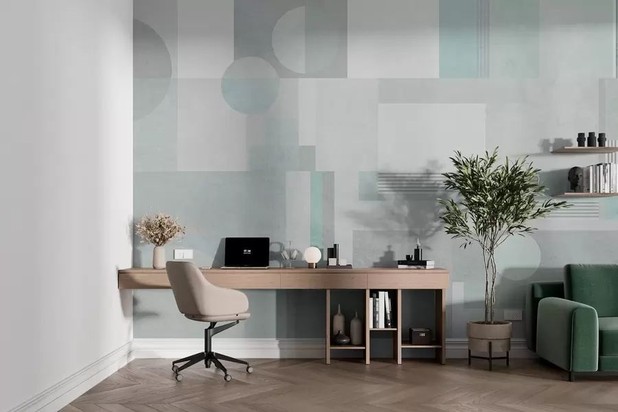 Fototapetai abstrakčioji geometrija pilkai žalios spalvos tonais w04635v3