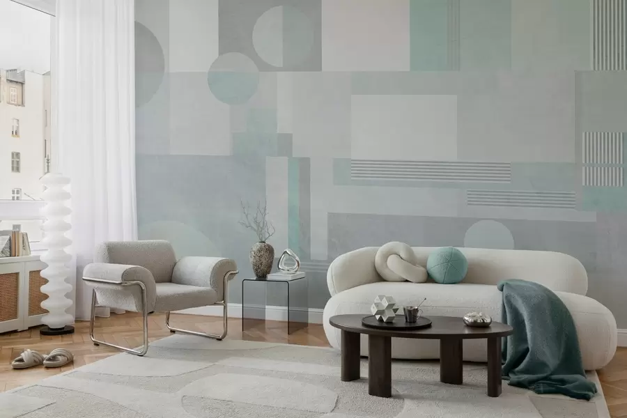 Fototapetai abstrakčioji geometrija pilkai žalios spalvos tonais w04635v3