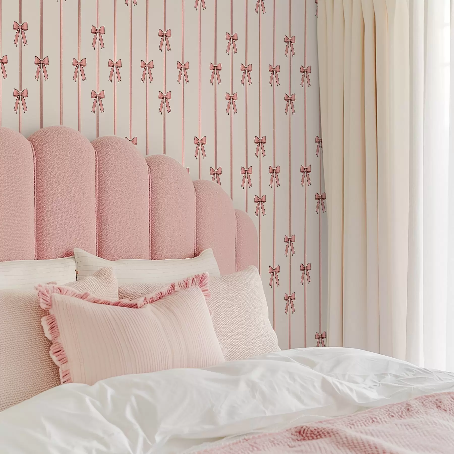 Fototapetai Vertikalios juostelės su kaspinais, dramblio kaulo spalvos fonas a00653