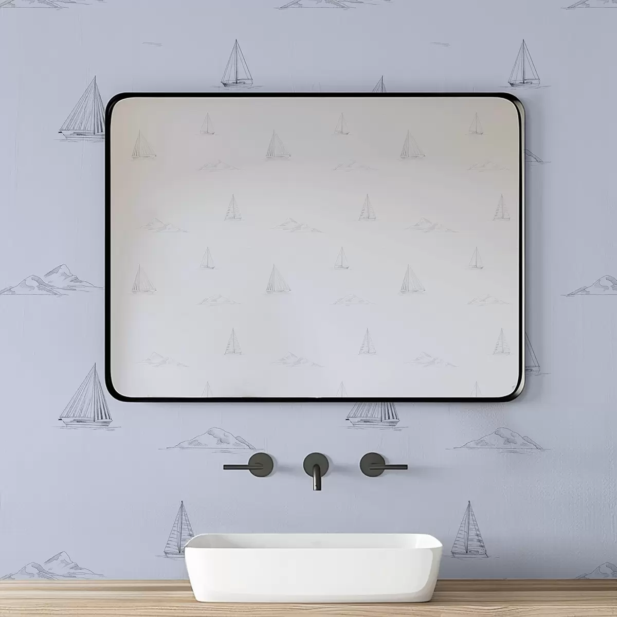 Tapetai Piešinė jachtos ir salos, mėlynas fonas a00654v3