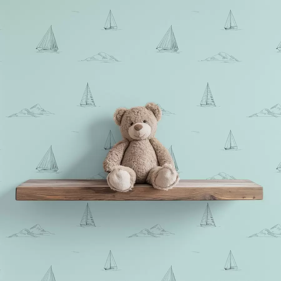 Fototapetai Pieškite jachtas ir salas, mėtų žalios spalvos fone a00654v4