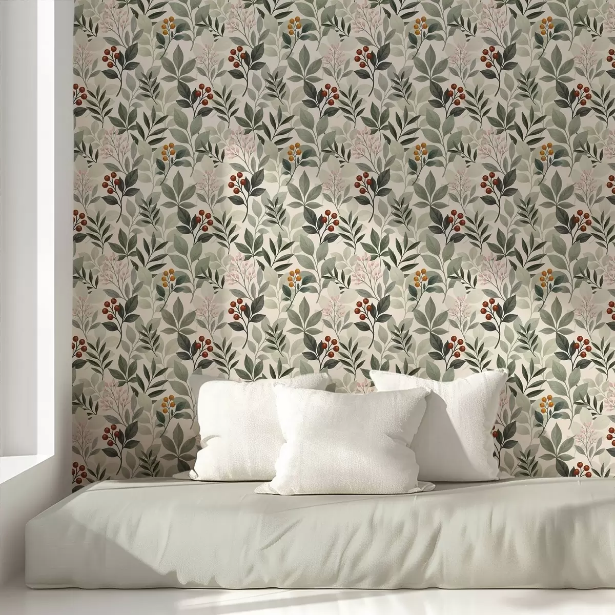 Tapetai Lapai su uogomis, šviesus fonas a00713