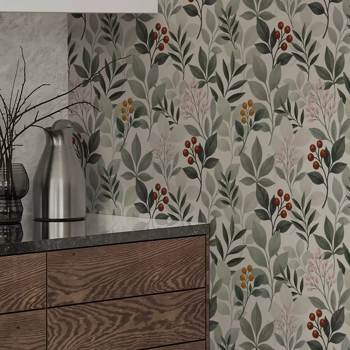 Tapetai Lapai su uogomis, šviesus fonas a00713 Tapetai Lapai su uogomis, šviesus fonas a00713