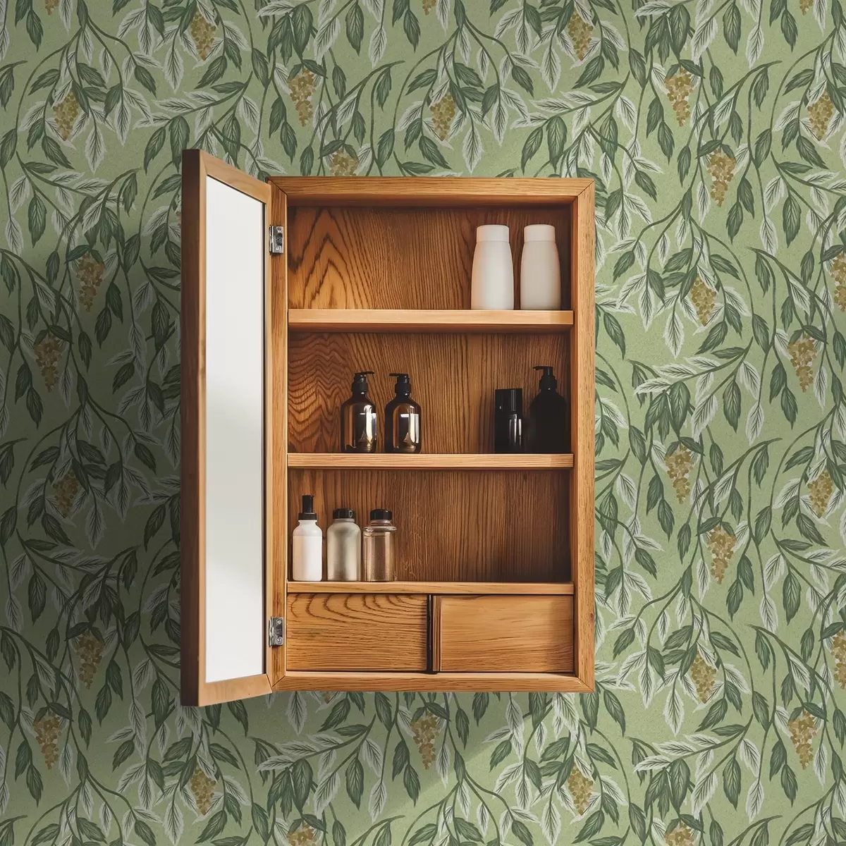 Tapetai Šakos su uogų kekėmis ant žalios fono a00734