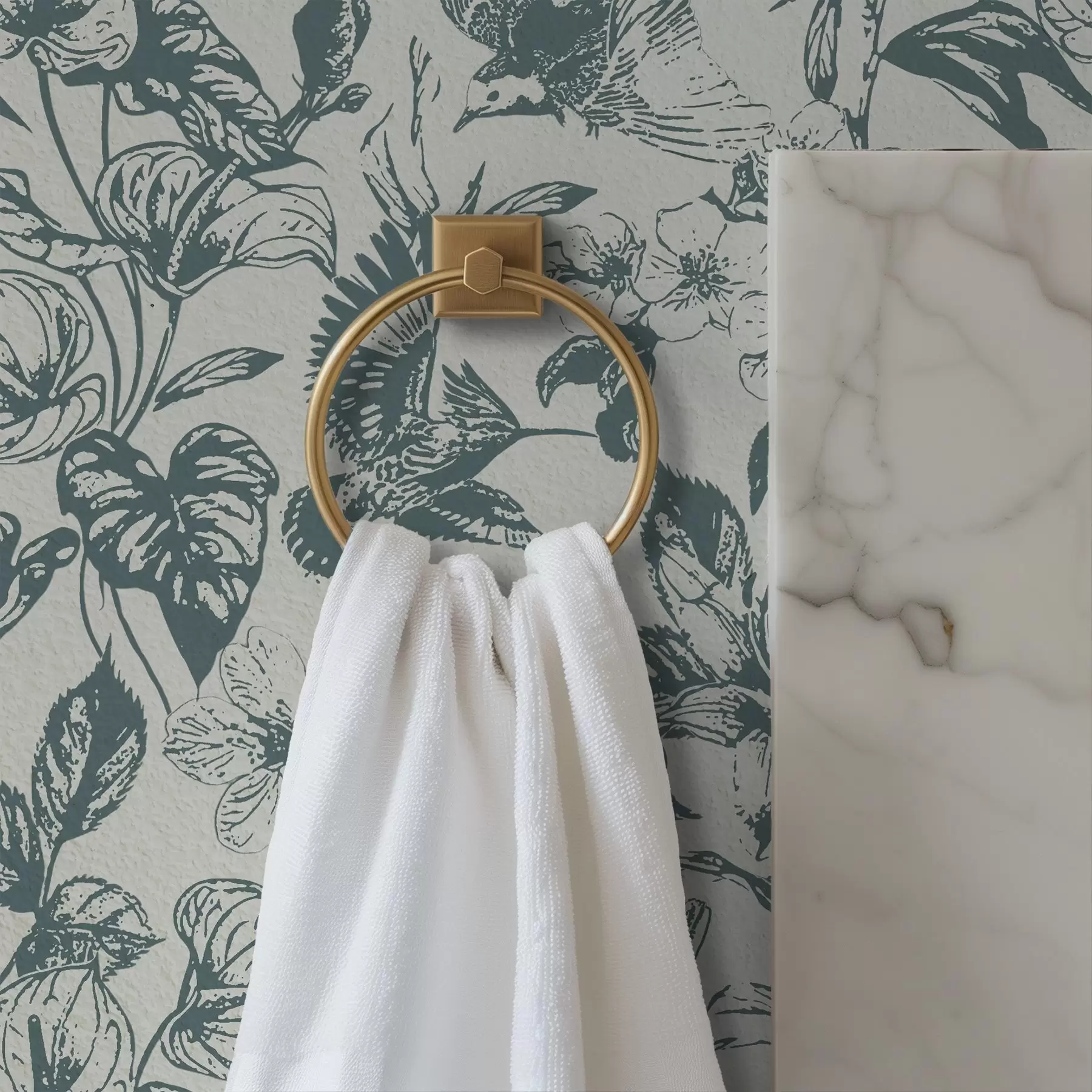 Fototapetai Monochrominis gėlių ornamentas su paukščiais a00737