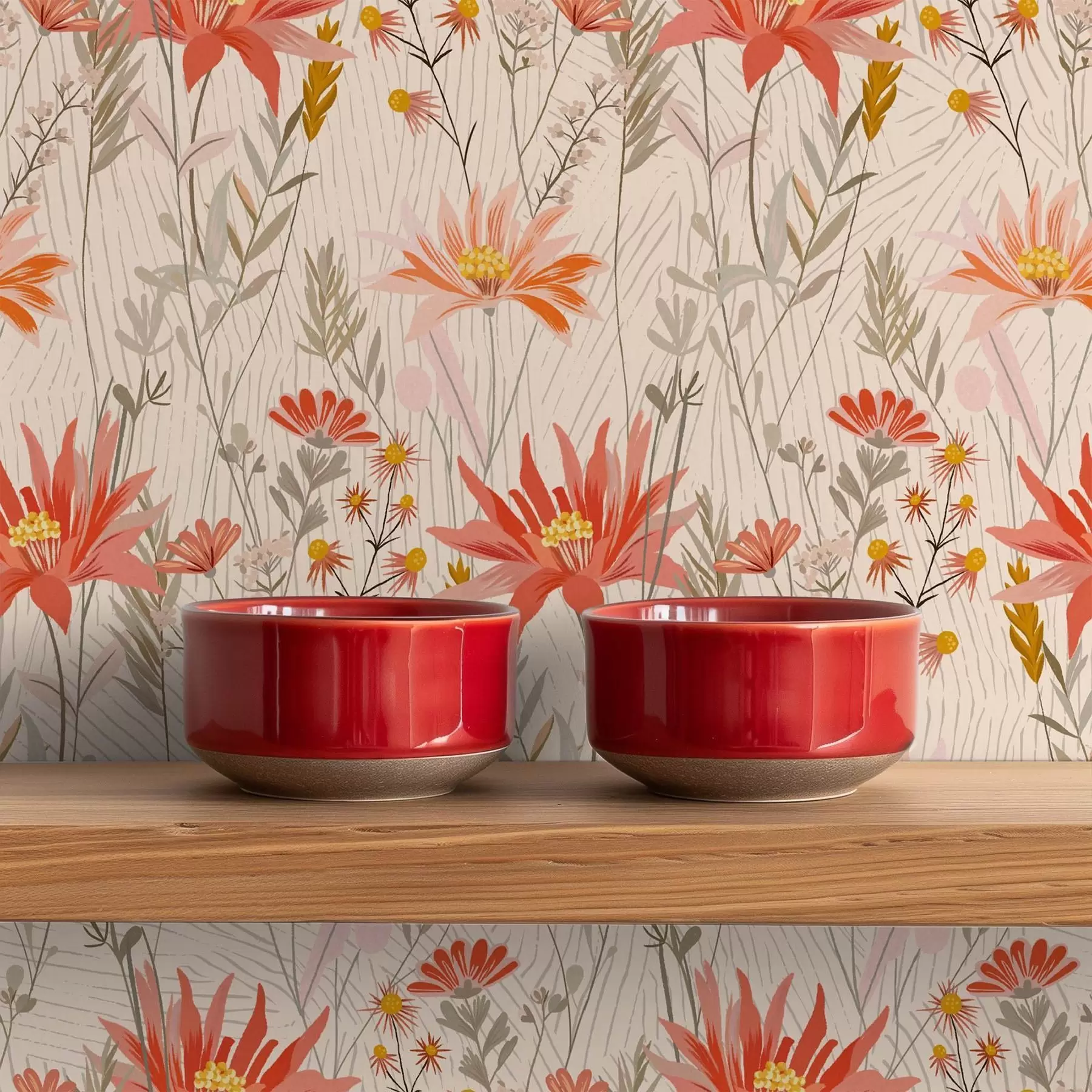 Fototapetai Šiltų atspalvių lauko gėlės ant smėlio spalvos fono a00751