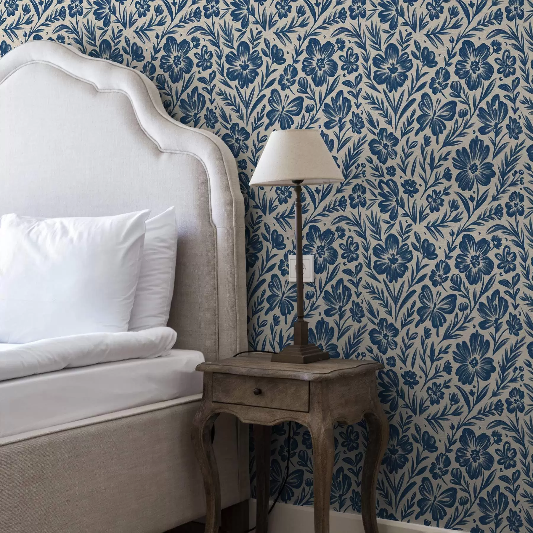 Fototapetai Mėlynas gėlių ornamentas su drugeliais a00758