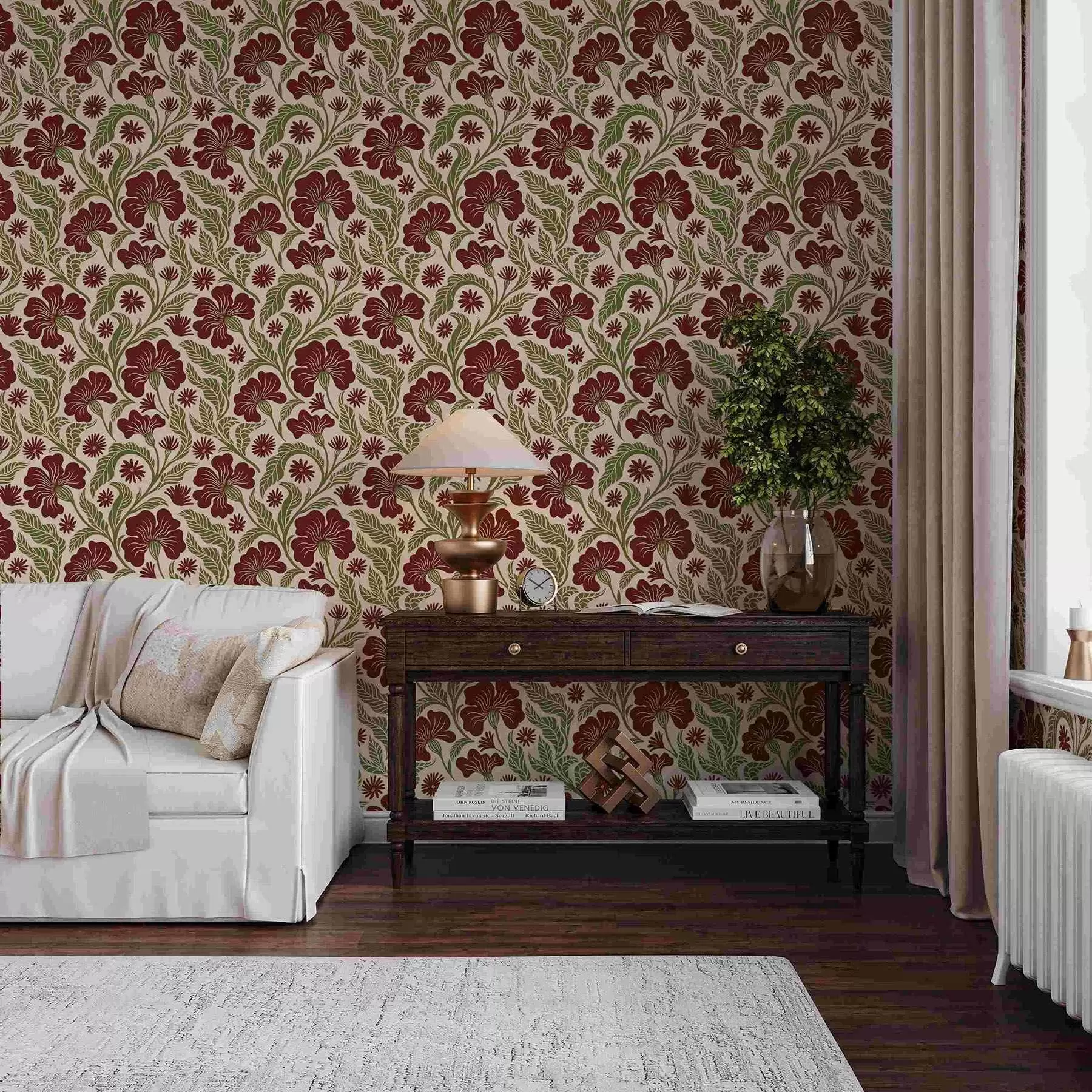 Fototapetai Bordo spalvos gėlės su žaliais lapais ant šviesaus fono a00761