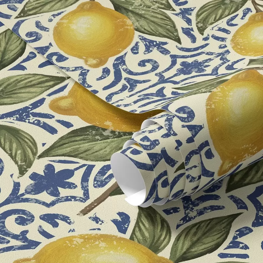 Fototapetai Citrinų šakos su mėlynu dekoratyviniu fonu a00763