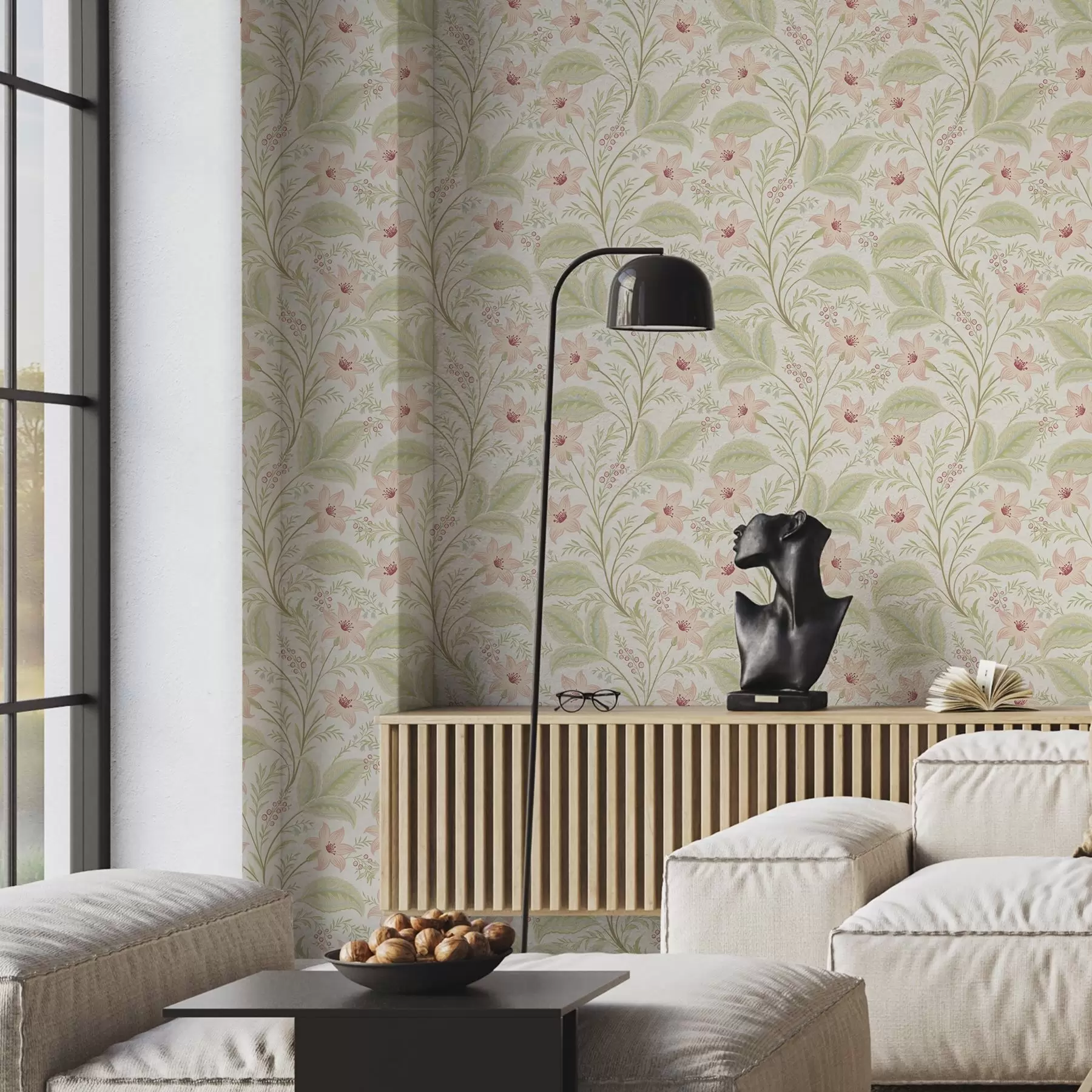 Fototapetai Subtilūs gėlių ir lapų atspalviai pastelinėmis spalvomis a00771