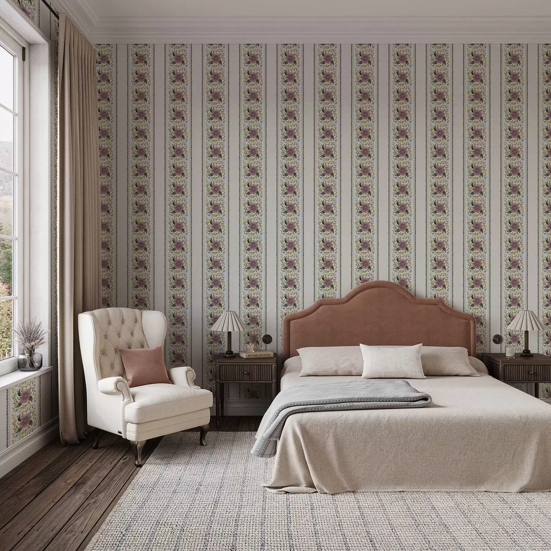 Fototapetai Vertikalios gėlių juostos alyvinės-mėlynos spalvos tonais a00809