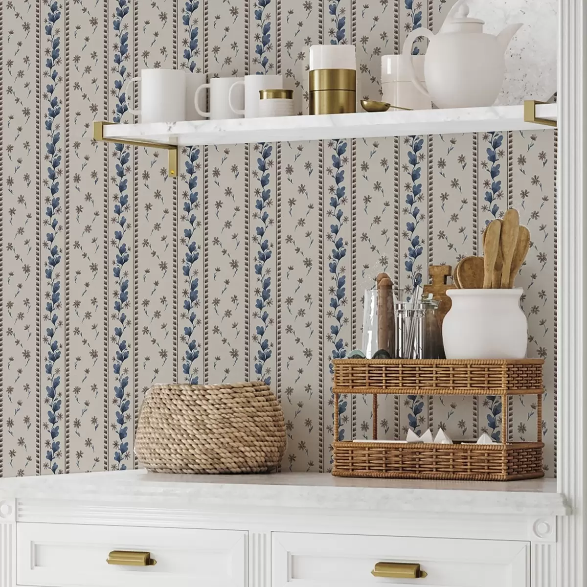 Tapetai Vertikalios gėlių juostos mėlynai rudos spalvos tonais a00811v3 Tapetai Vertikalios gėlių juostos mėlynai rudos spalvos tonais a00811v3