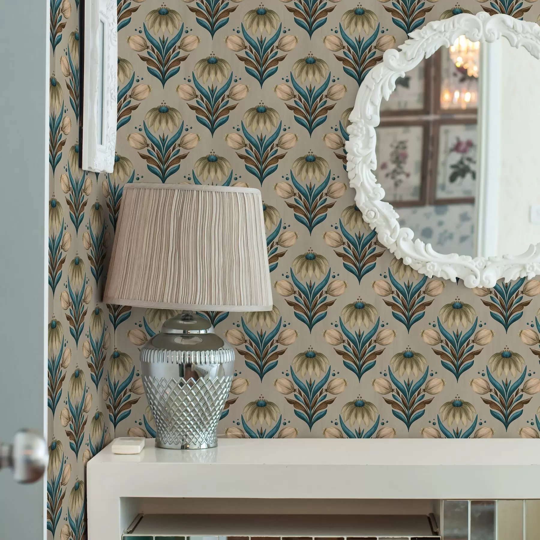 Fototapetai Simetriškas gėlių ornamentas šiltų atspalvių a00812