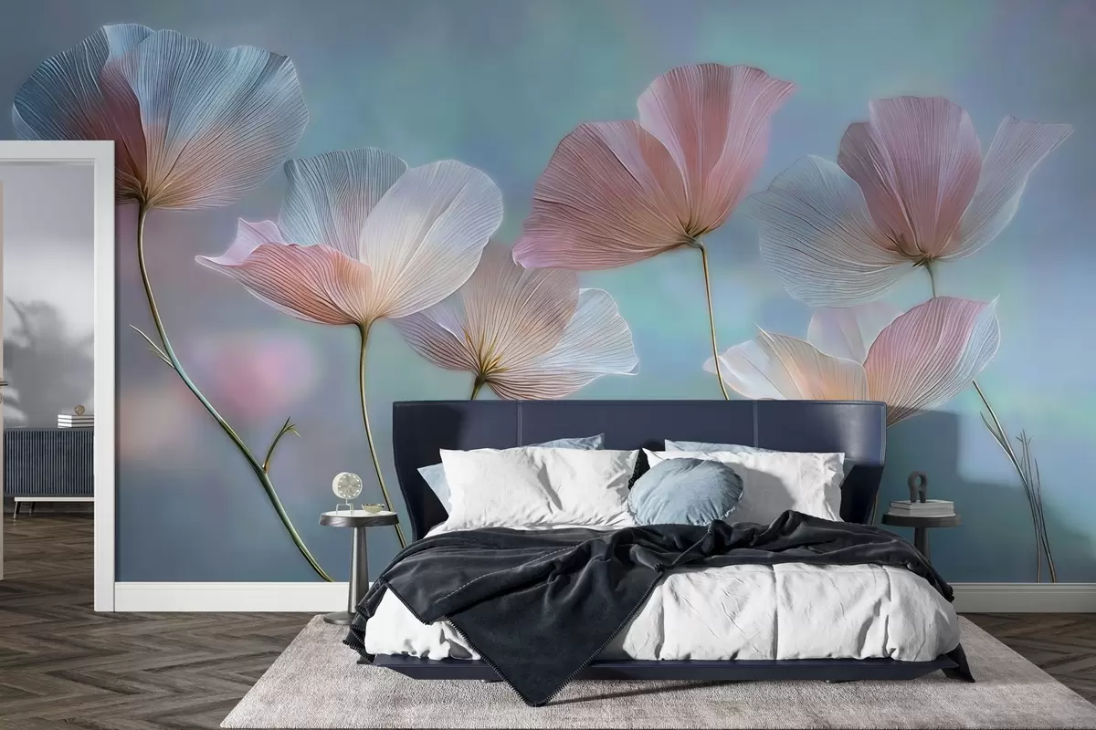 Fototapetai Permatomi žiedlapiai pastelinių rožinių ir mėlynų atspalvių w04621