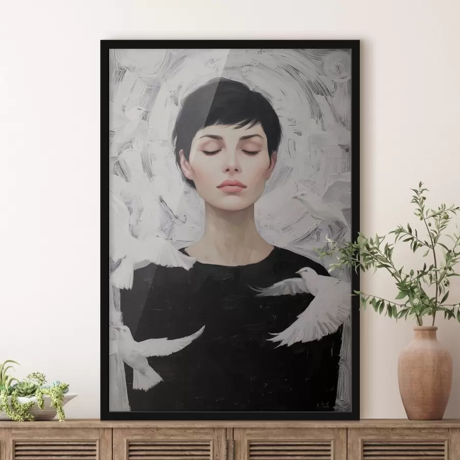 Fototapetai Mergina su paukščiais f46368