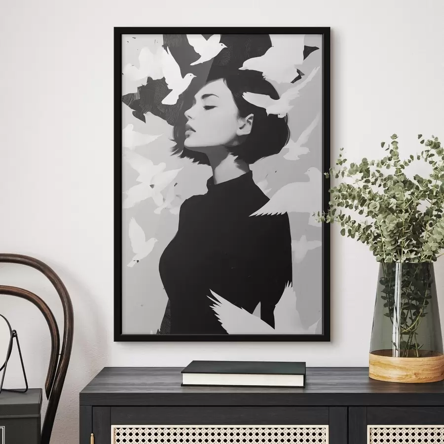 Fototapetai Mergina su paukščiais f46369