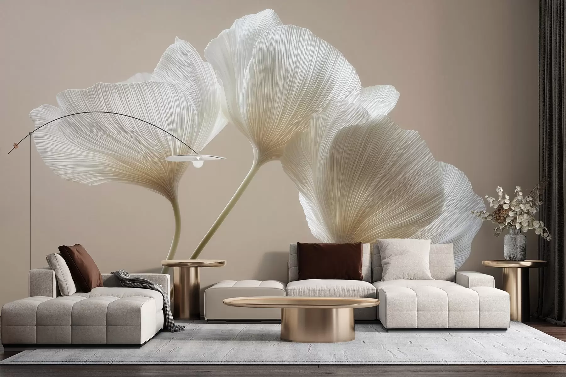 Fototapetai trys subtilūs žiedai ant smėlio spalvos fono w04810