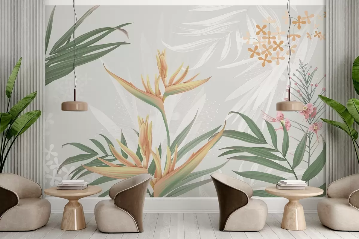 Fototapetai Egzotiškos Strelitzia gėlės lapijoje w04783