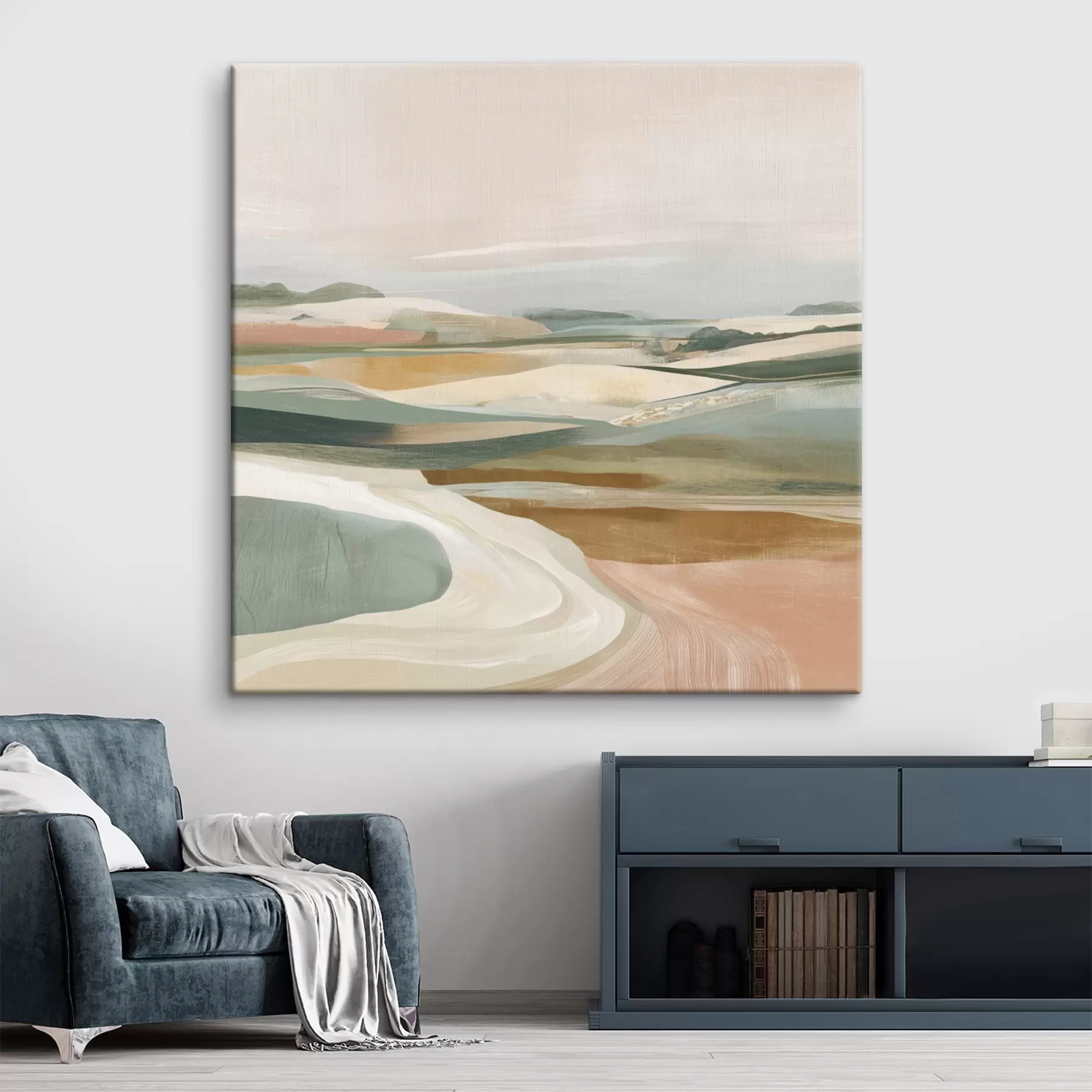 Paveikslėlis Kaimo peizažas su laukais ir keliu, tapytas akvarele s46317