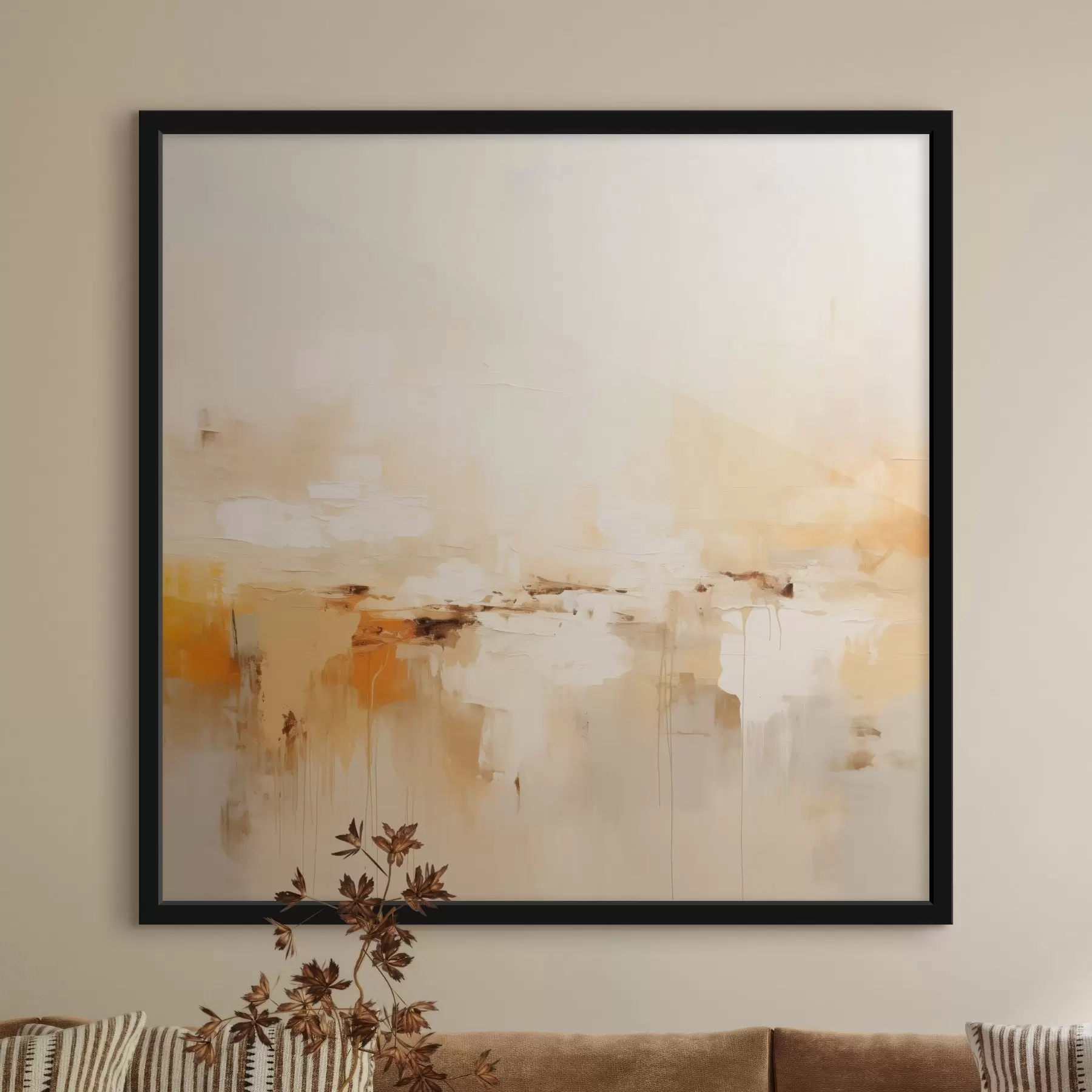 Fototapetai Šviesus aliejinis abstraktus paveikslas su oranžiniais akcentais f46315