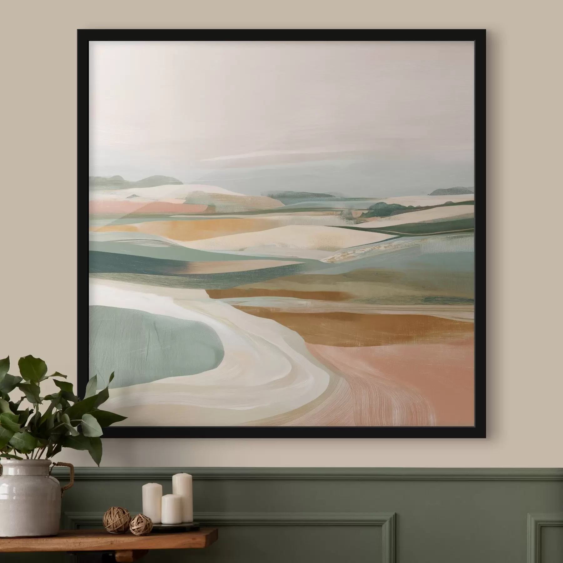 Fototapetai Kaimo peizažas su laukais ir keliu, tapytas akvarele f46317