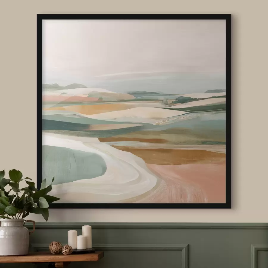 Fototapetai Kaimo peizažas su laukais ir keliu, tapytas akvarele f46317