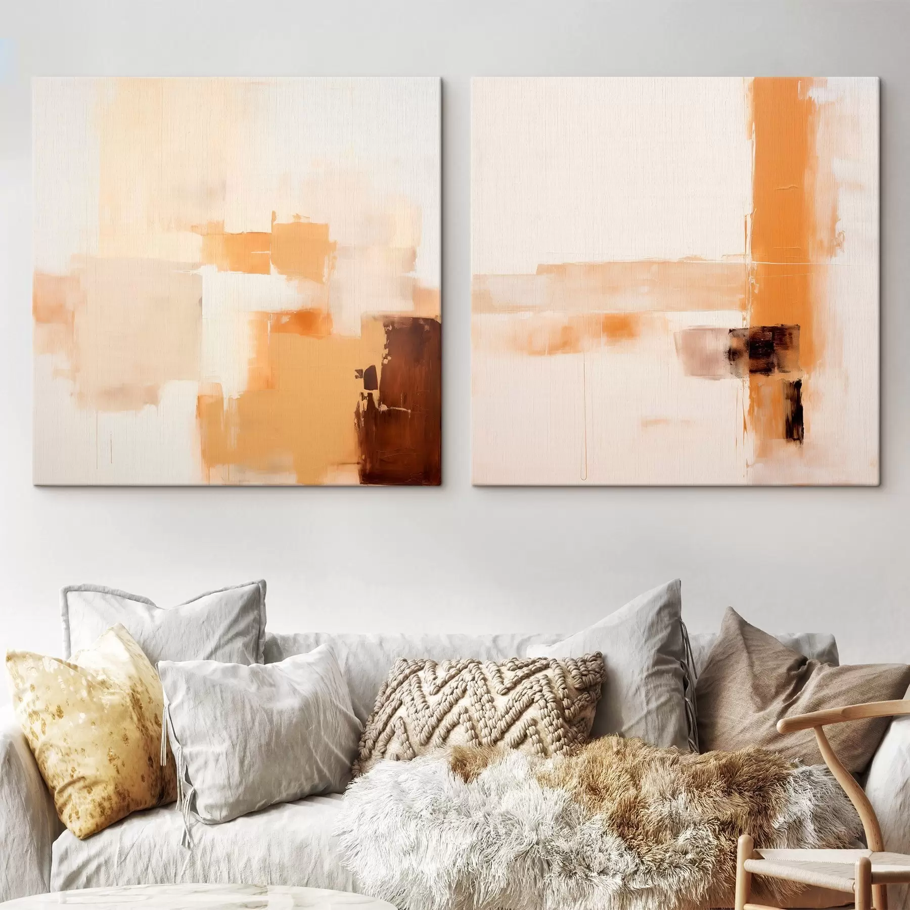 Paveikslėlis Abstraktaus dviejų dalių kompozicija smėlio ir rudos spalvos m00891