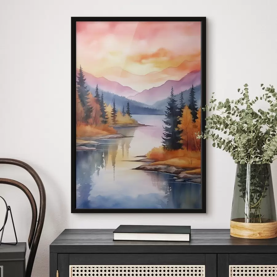 Fototapetai Rudens peizažas prie ežero su šviesiu dangumi f46155