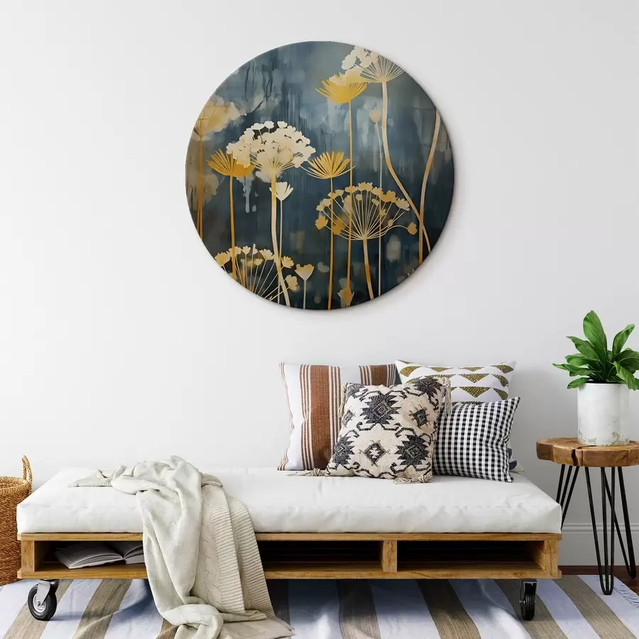 Paveikslėlis Stilizuoti gėlės su plonais stiebais ant tamsaus fono r46188