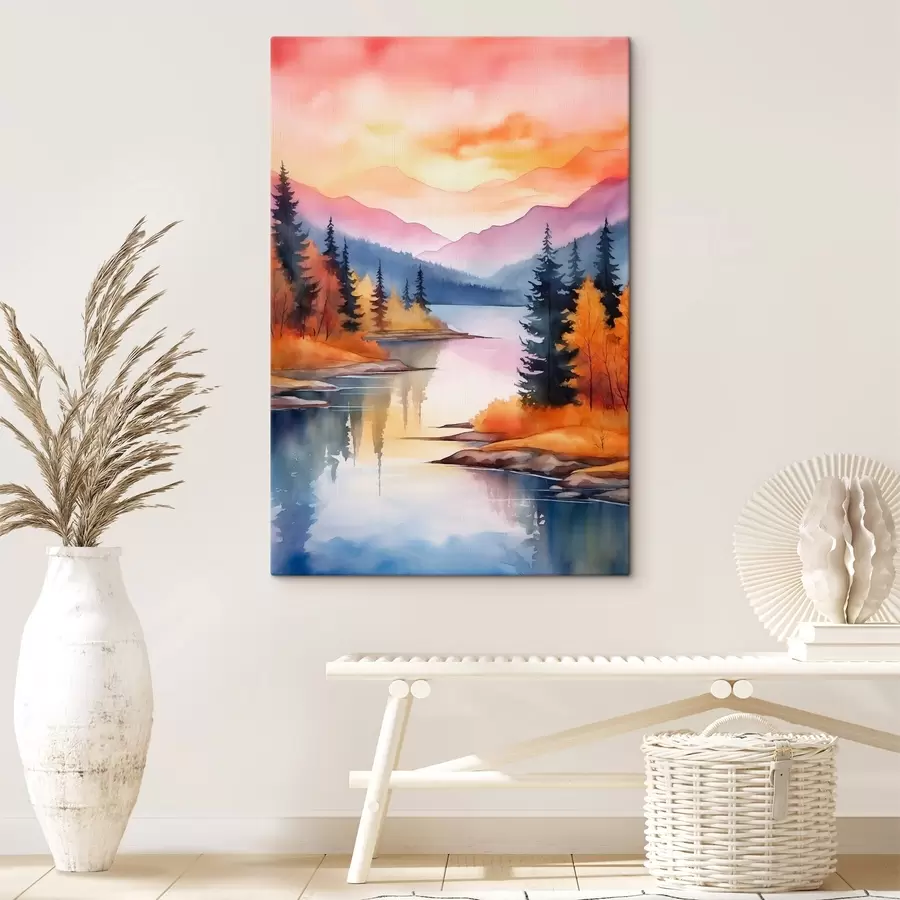 Paveikslėlis Rudens peizažas prie ežero su šviesiu dangumi s46155
