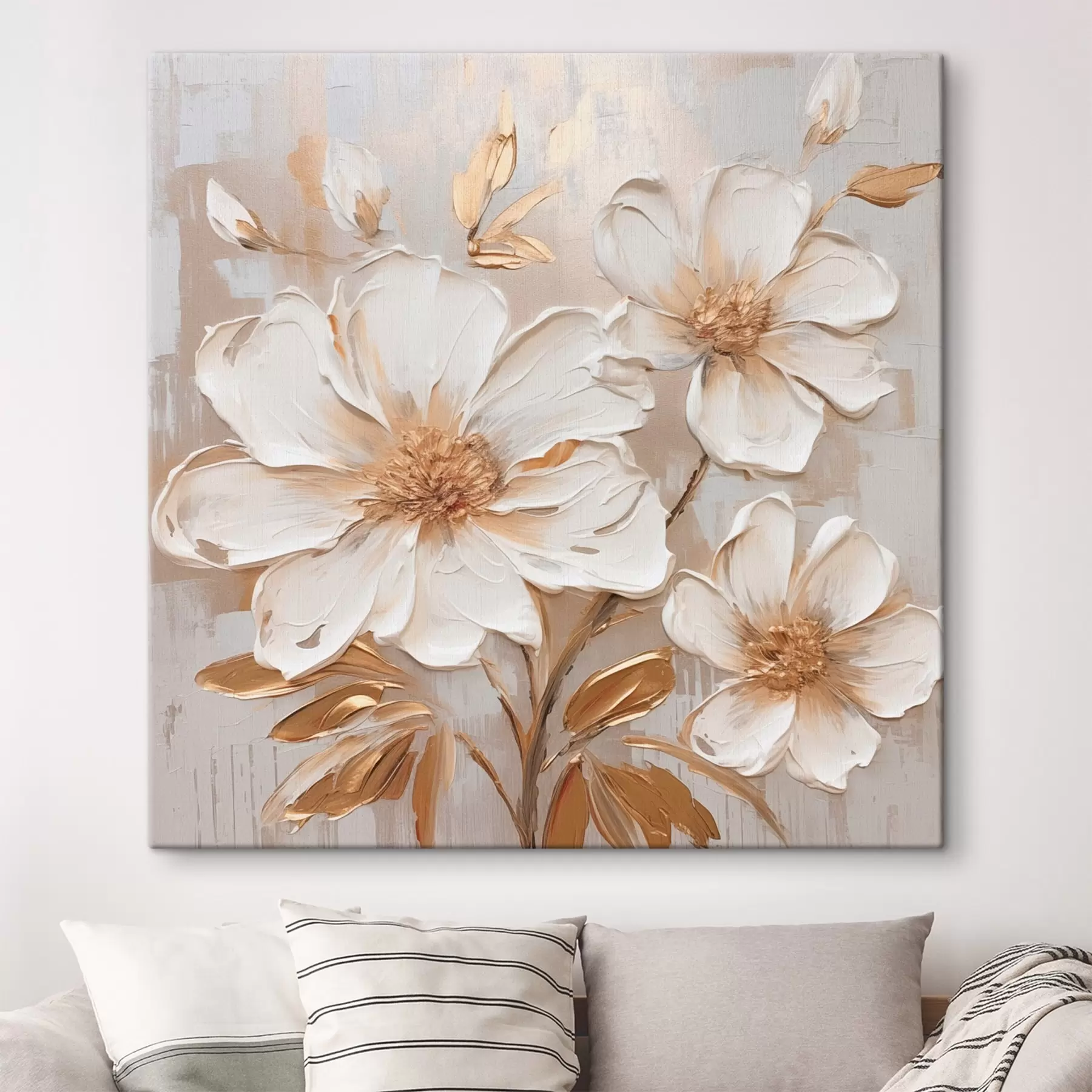 Paveikslėlis Tekstūruotos gėlės šviesiu fonu su šiltais atspalviais s46166