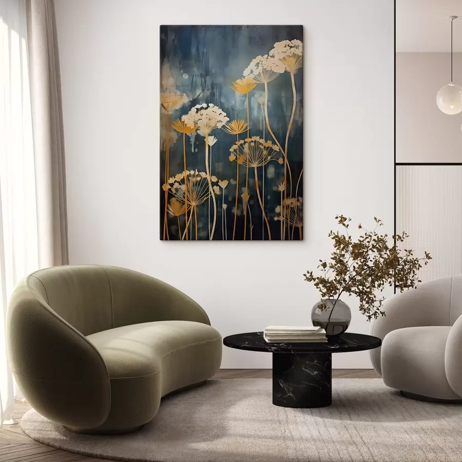 Paveikslėlis Stilizuoti gėlės su plonais stiebais ant tamsaus fono s46188