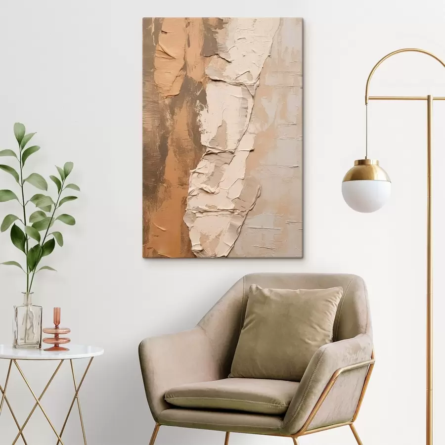 Paveikslėlis Abstraktus paveikslas su storais potėpiais, smėlio ir rudos spalvos tonais, tekstūruotu paviršiumi, neutralių spalvų palete s46272