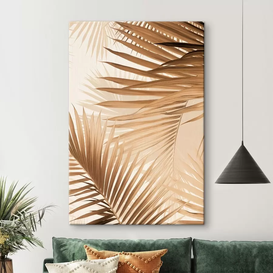 Paveikslėlis Abstrakčios palmių lapai rudos spalvos tonais, tropiniai, botaniniai, gamtos, minimalistiniai, elegantiški, modernus dizainas s46275