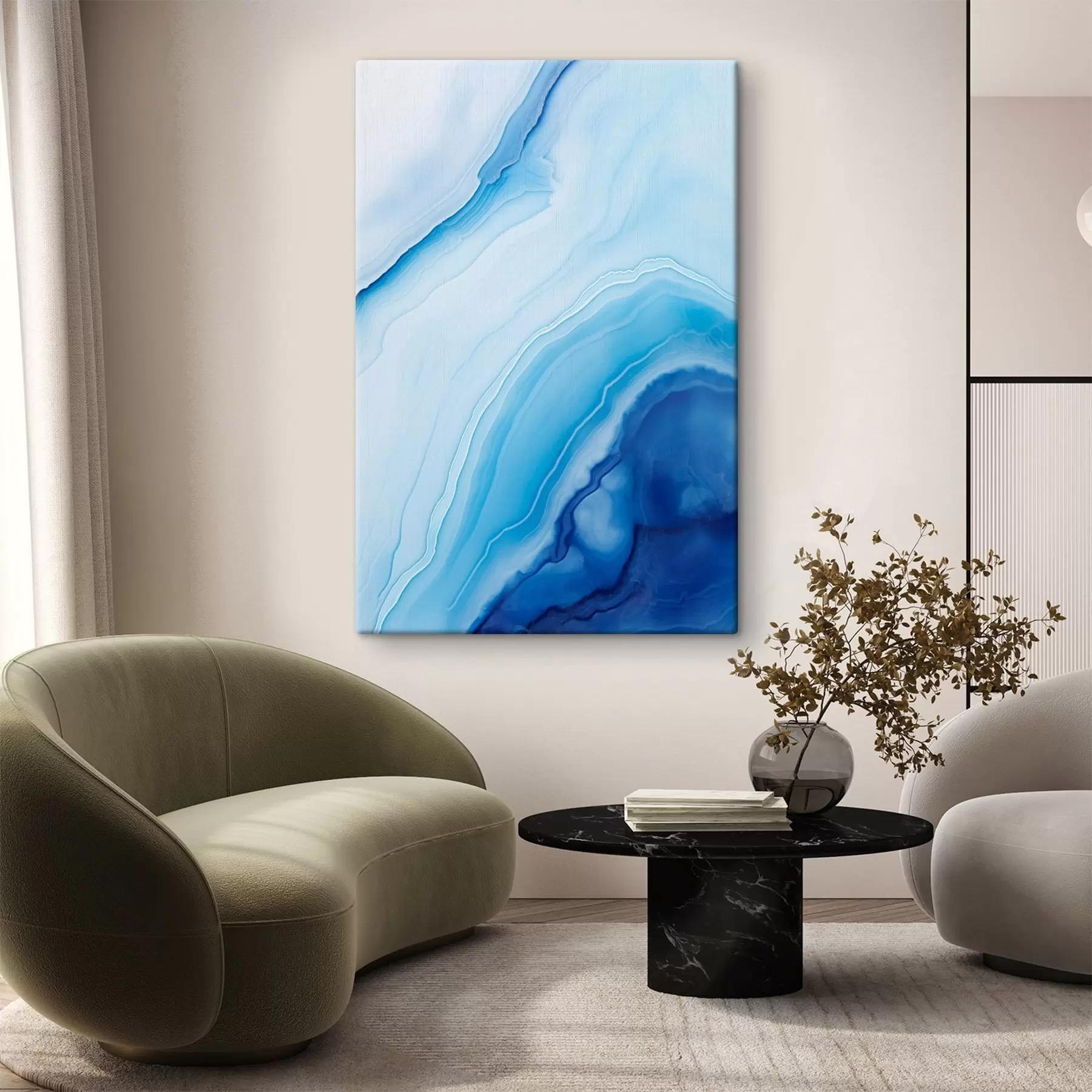 Paveikslėlis Abstraktus mėlynas ir baltas agato raštas, sūkurinės linijos ir gradientai, lygi tekstūra, modernus menas, minimalistinis s46290