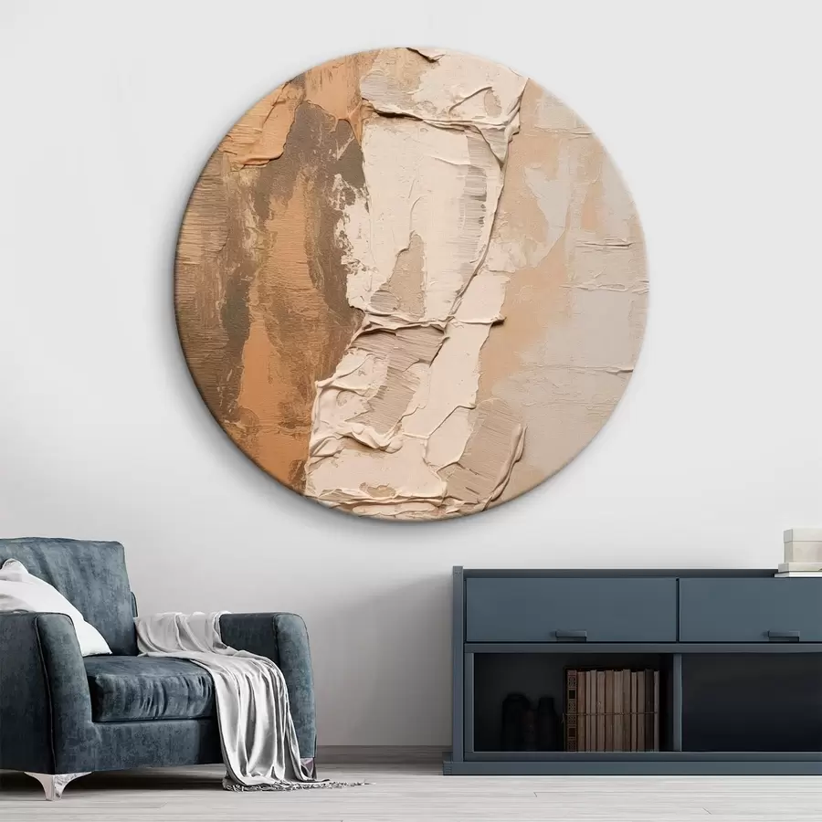 Paveikslėlis Abstraktus paveikslas su storais potėpiais, smėlio ir rudos spalvos tonais, tekstūruotu paviršiumi, neutralių spalvų palete r46272