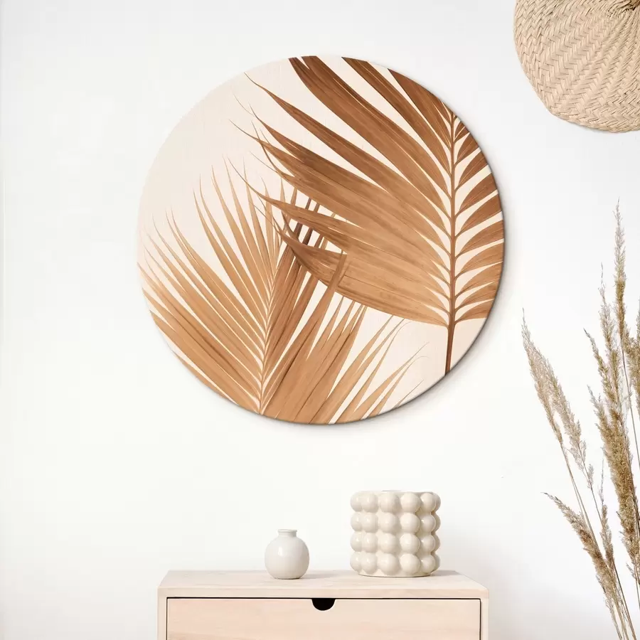 Paveikslėlis Rudos spalvos palmių lapai, neutralus fonas, minimalistinis stilius, natūralus apšvietimas, tropinė atmosfera r46274