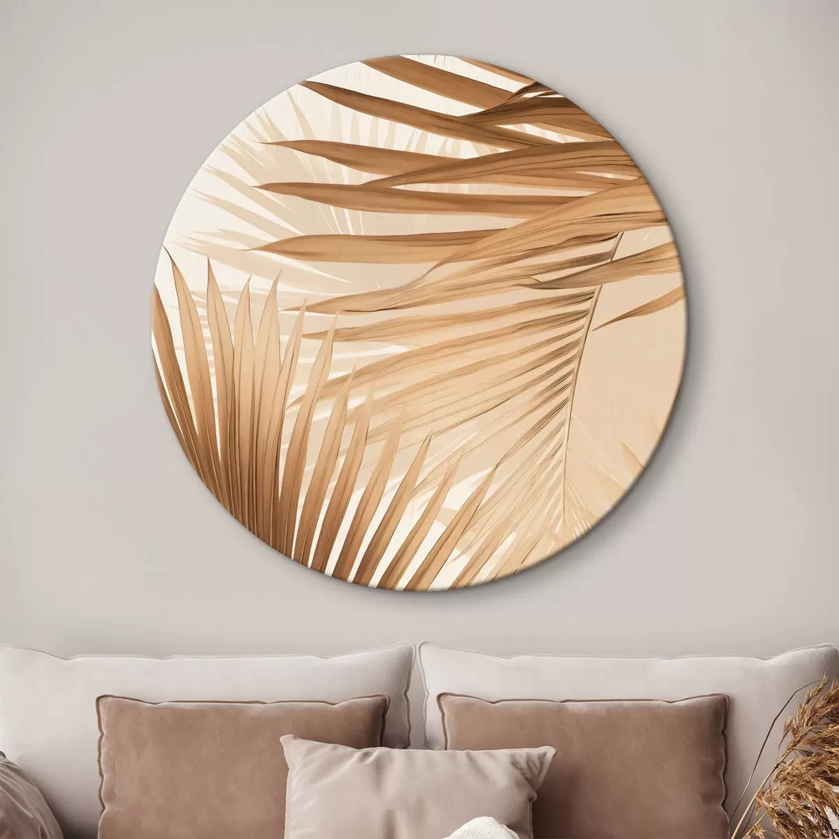Apvalūs paveikslai Abstrakčios palmių lapai rudos spalvos tonais, tropiniai, botaniniai, gamtos, minimalistiniai, elegantiški, modernus dizainas r46275 Apvalūs paveikslai Abstrakčios palmių lapai rudos spalvos tonais, tropiniai, botaniniai, gamtos, minimalistiniai, elegantiški, modernus dizainas r46275