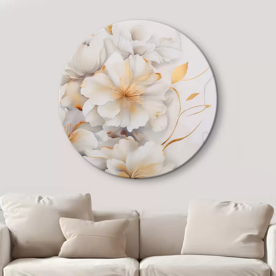 Paveikslėlis Balta gėlė su geltonomis detalėmis, žiedlapiai su subtiliais šešėliais, šviesus fonas su subtiliu marmuro efektu r46292