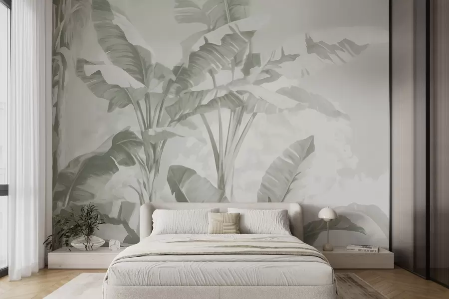 Fototapetai Tropiniai bananų lapai švelniais žaliais atspalviais w09311v1