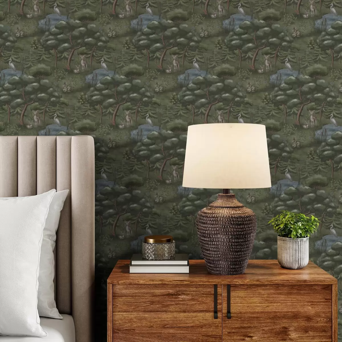 Tapetai Miško proskynė su elniukais, triušiais ir garniais a00680