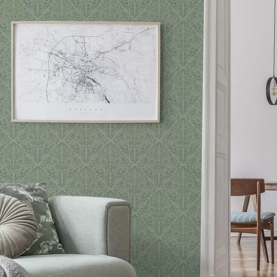 Fototapetai Subtilus botaninis damastas švelnios žalios spalvos a00815v1