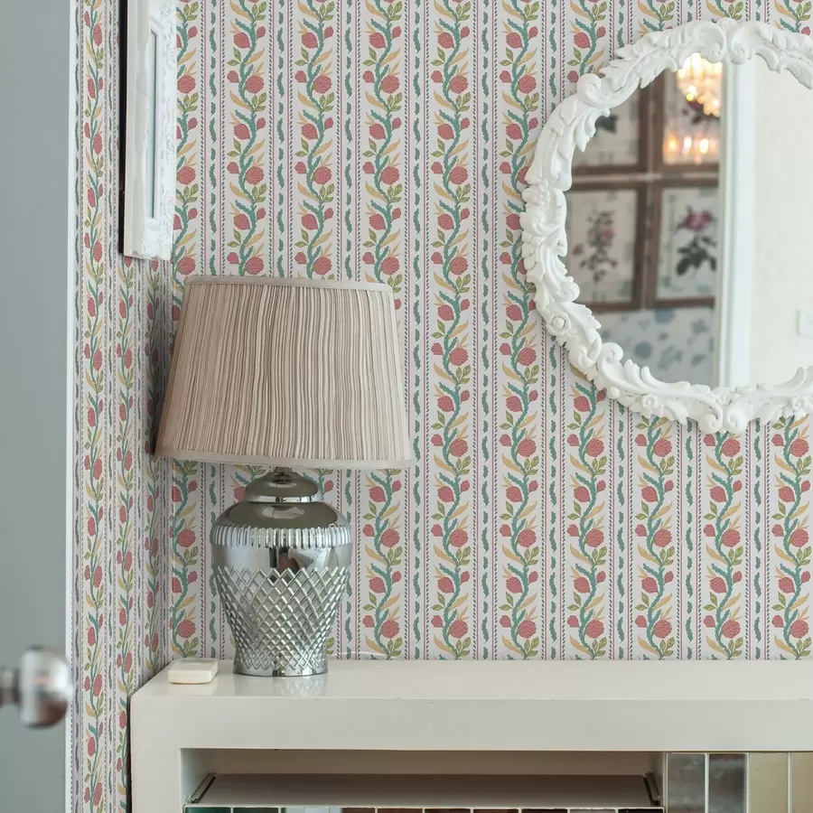 Fototapetai Vertikalios juostos su koralų gėlėmis ir turkio spalvos lapais a00816