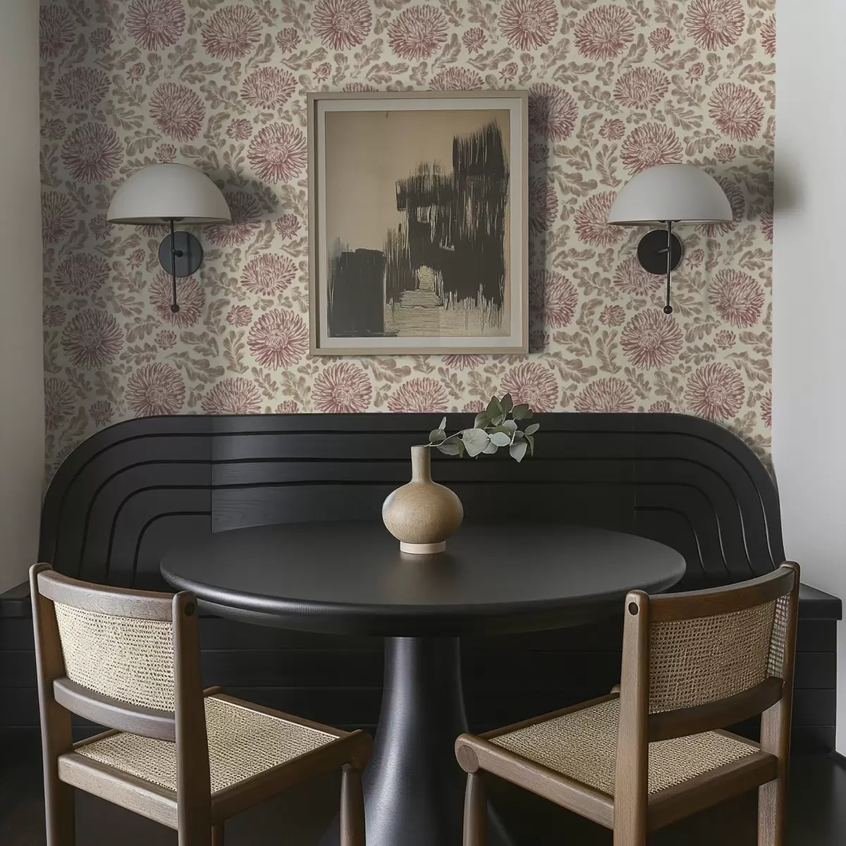 Tapetai Chrizantemos su vyno akcentais ant kreminės spalvos fono a00840v1