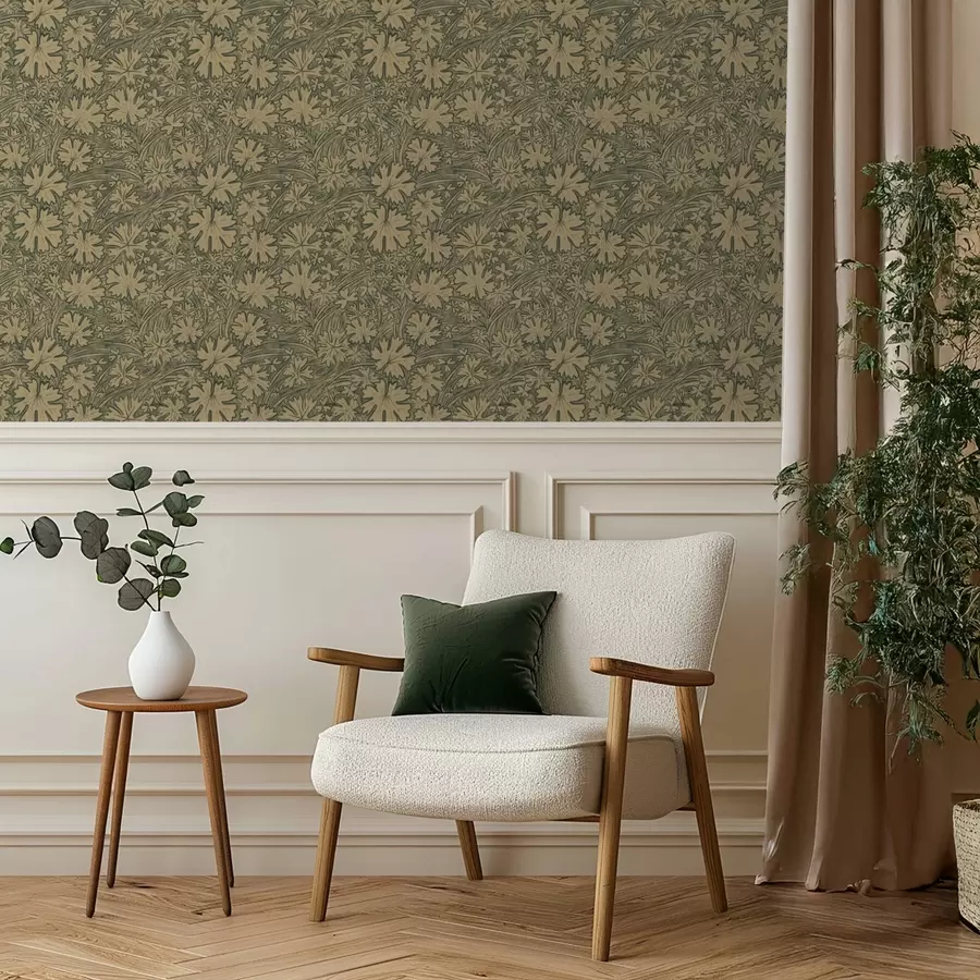 Fototapetai Lauko lapai ir žolės pilkai-alyvuogių atspalvių a00847v1