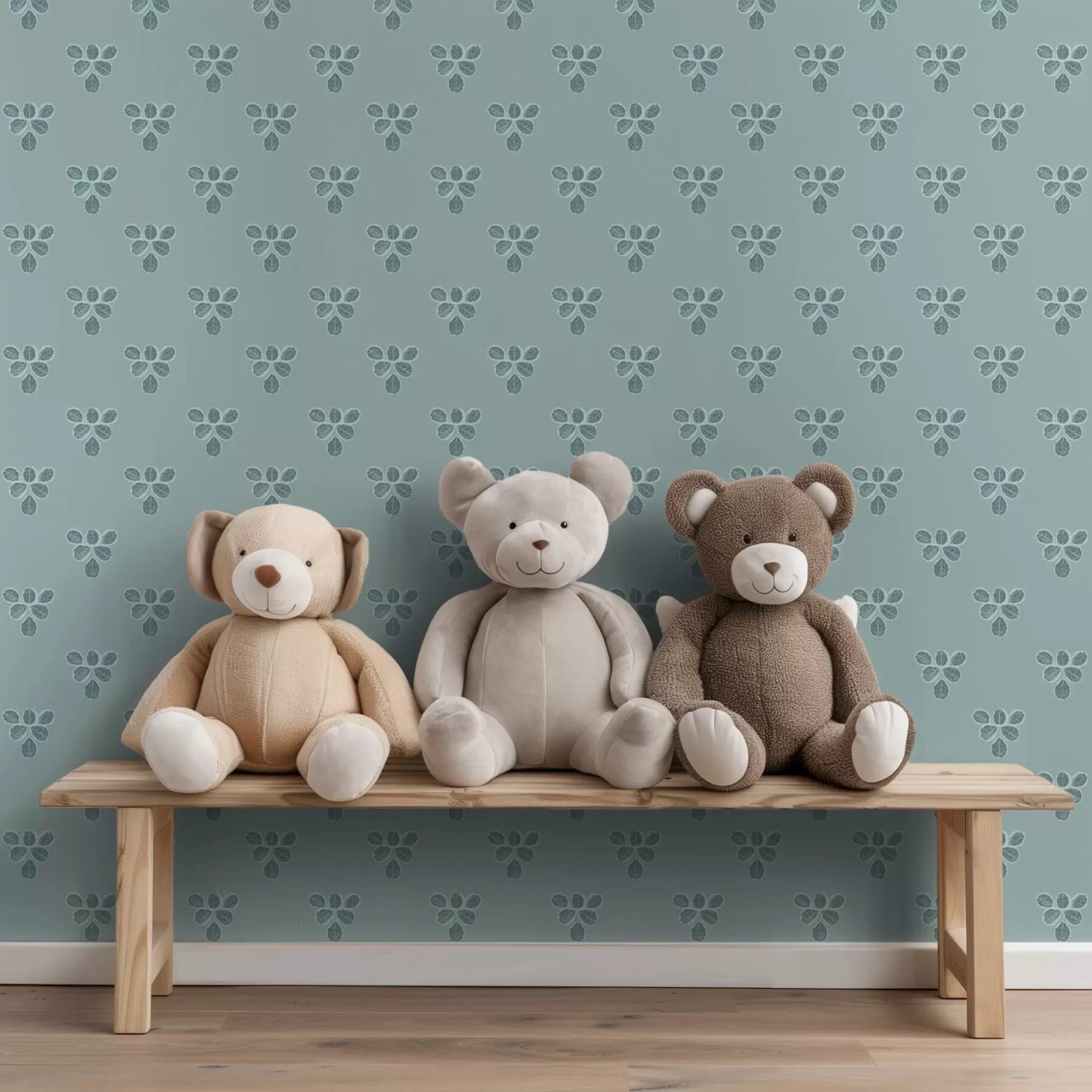 Fototapetai Mažas pakartojimas: lapų trejetai ant vėsaus mėlyno fono a00848v1